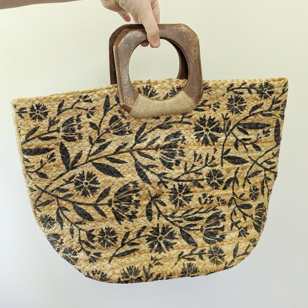 Antik‎ Kraft Jute Wooden Large Wooden Handle Bag